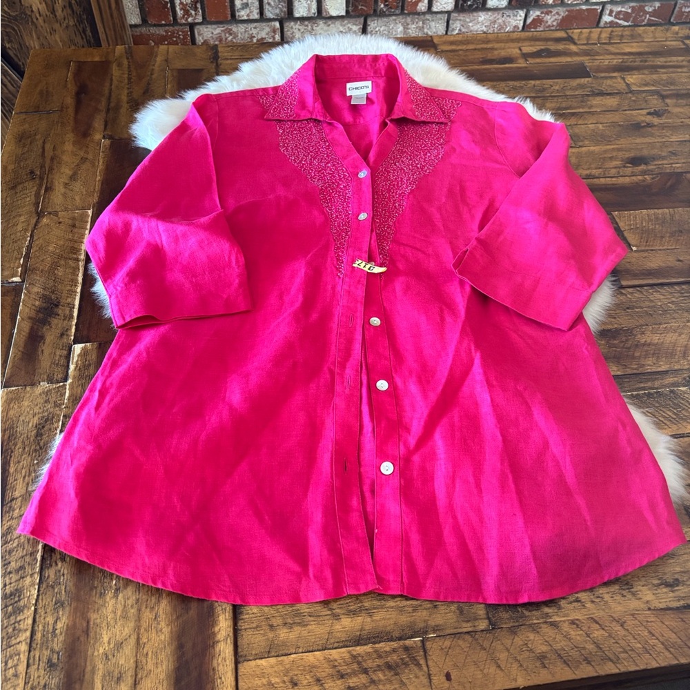 Chico's Bold Pink Button-Down Shirt
